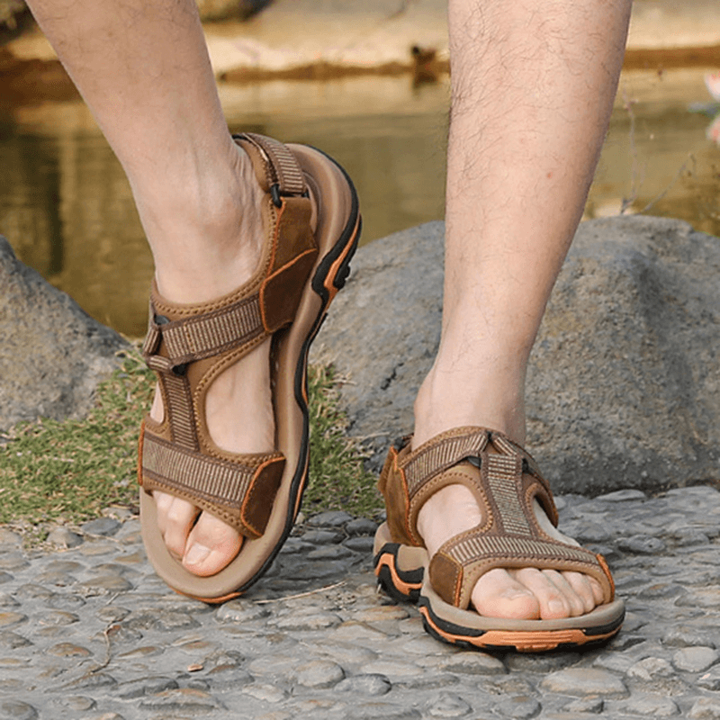 Men Open Toe Hook Loop Wear Resistance Outsole Breathable Sandals Shoes