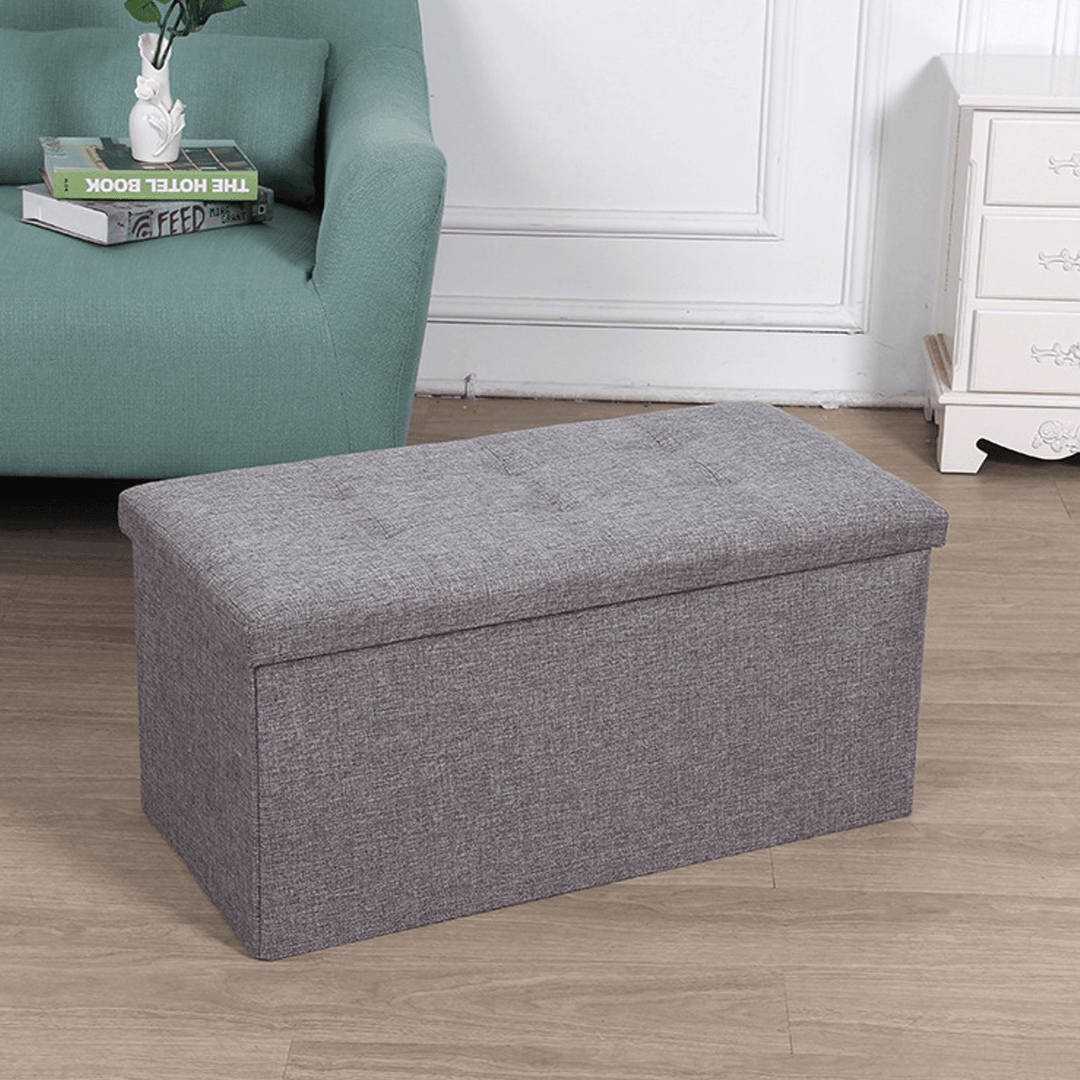 Folding Storage Ottoman Chair Seat Stool Chest Toy Storage Box Linen Look