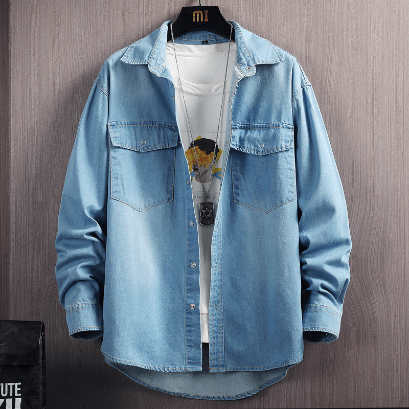 Men'S Loose Long Sleeve Denim Shirt