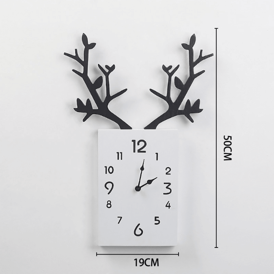 50 X 35Cm Simple Wooden Antler Wall Clock Roman Numerals Wall Home Office Decor - MRSLM