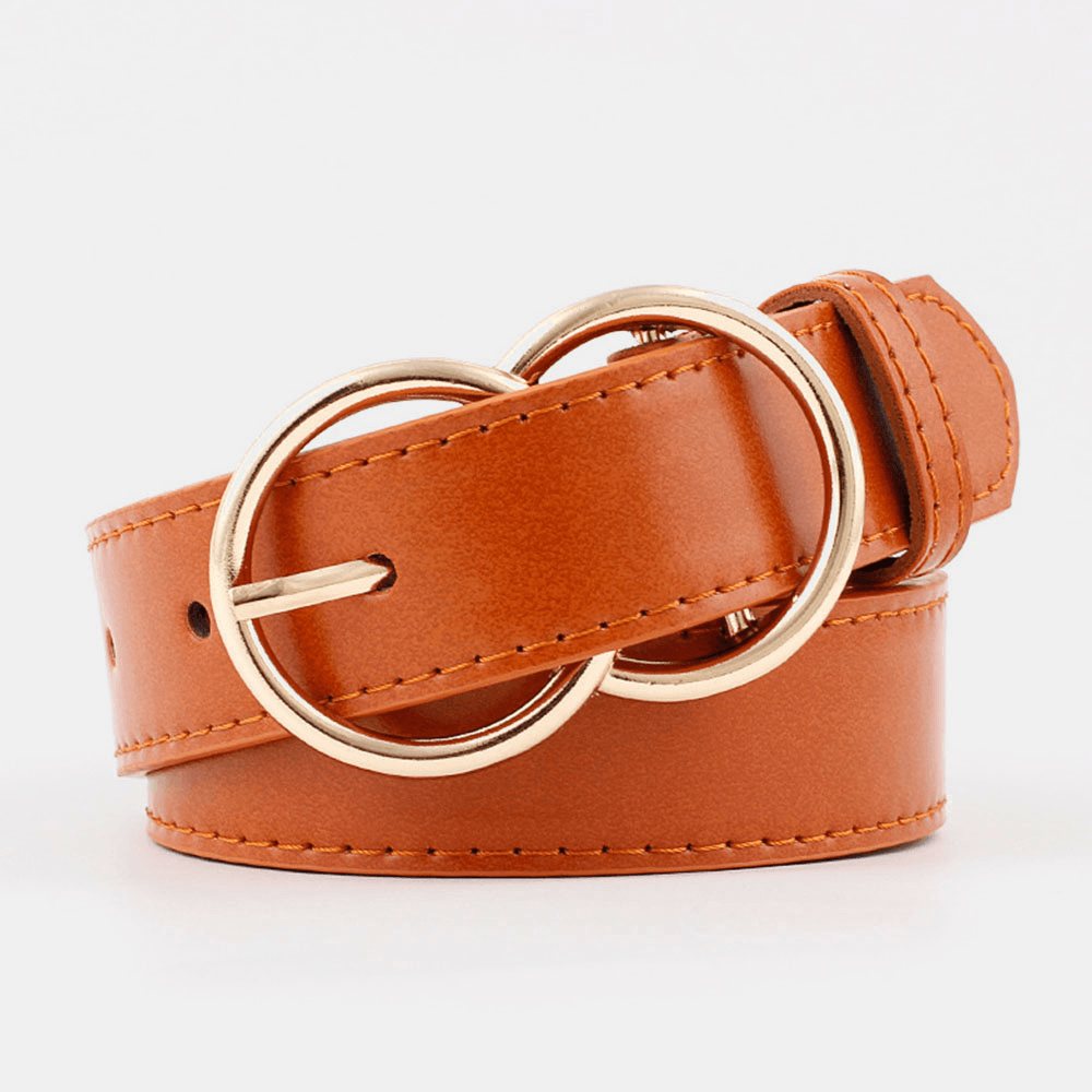 Women PU Leather Double Ring Buckle Retro Fashion Trouser Belt - MRSLM