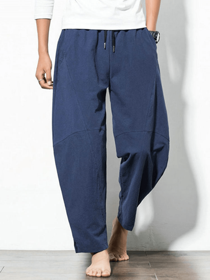 Men'S Loose Wide Leg Pants Solid Color Casual Baggy Breathable Cotton Harem Pants