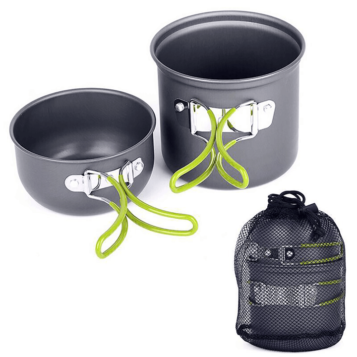 10 Pcs 1-2 People Camping Cookware Set Stove Burner Pots Bowl Gas Tank Holder Water Cup Foldable Tableware Outdoor Picnic