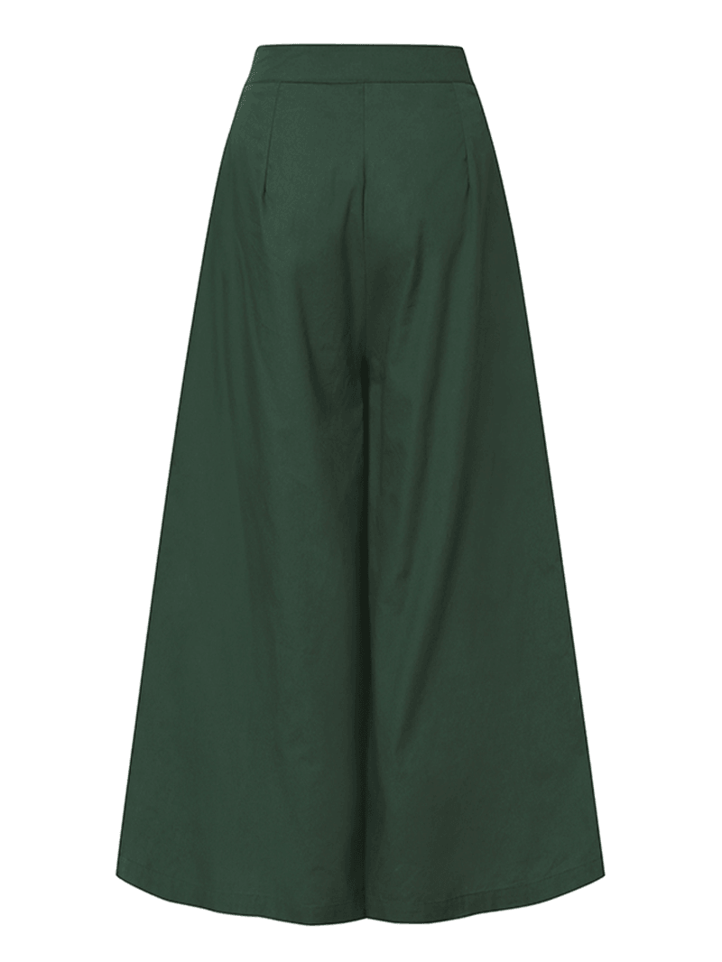 Women Solid Color Tie Front Casual Wide Leg Pants with Pocket