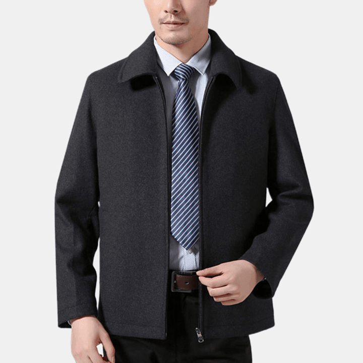 Mens Business Wool Solid Color Turn down Collar Jacket