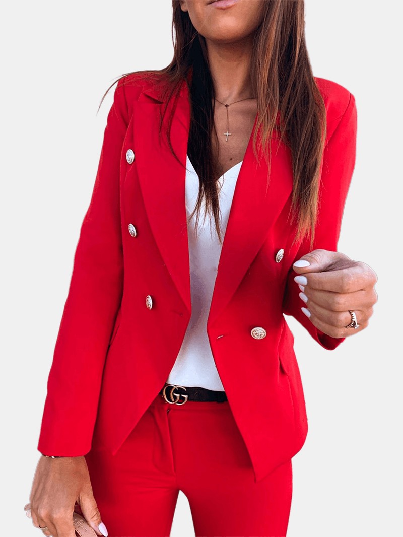 Women Solid Color Lapel Double Breasted Elegant OL Blazers - MRSLM