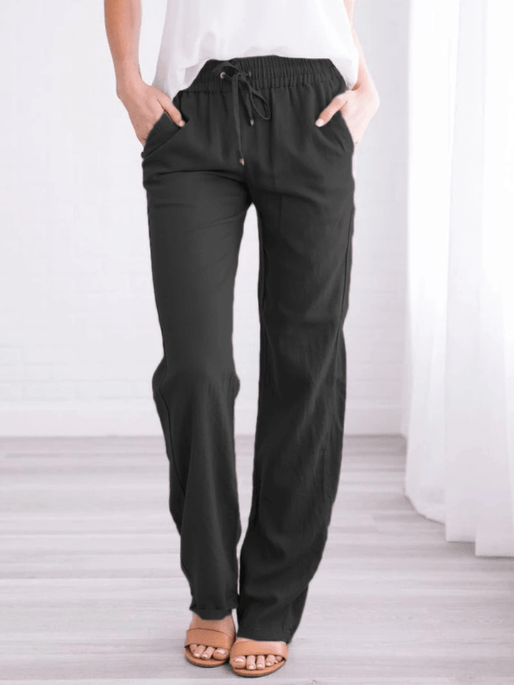 Women Casual Solid Color Elastic Waist Straight Pants