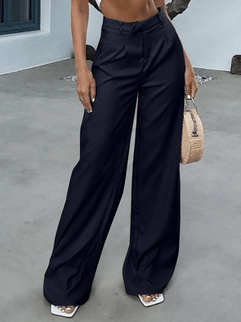 Women High Waist Wide Leg Simple Solid Elegant Casual Long Style Suit Trousers