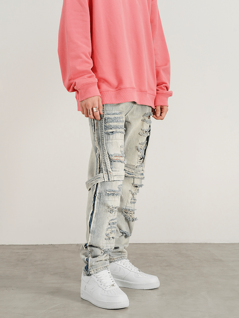 High Street Heavy Industries Destroyed Washed and Worn Out Fit Straight-Leg Jeans