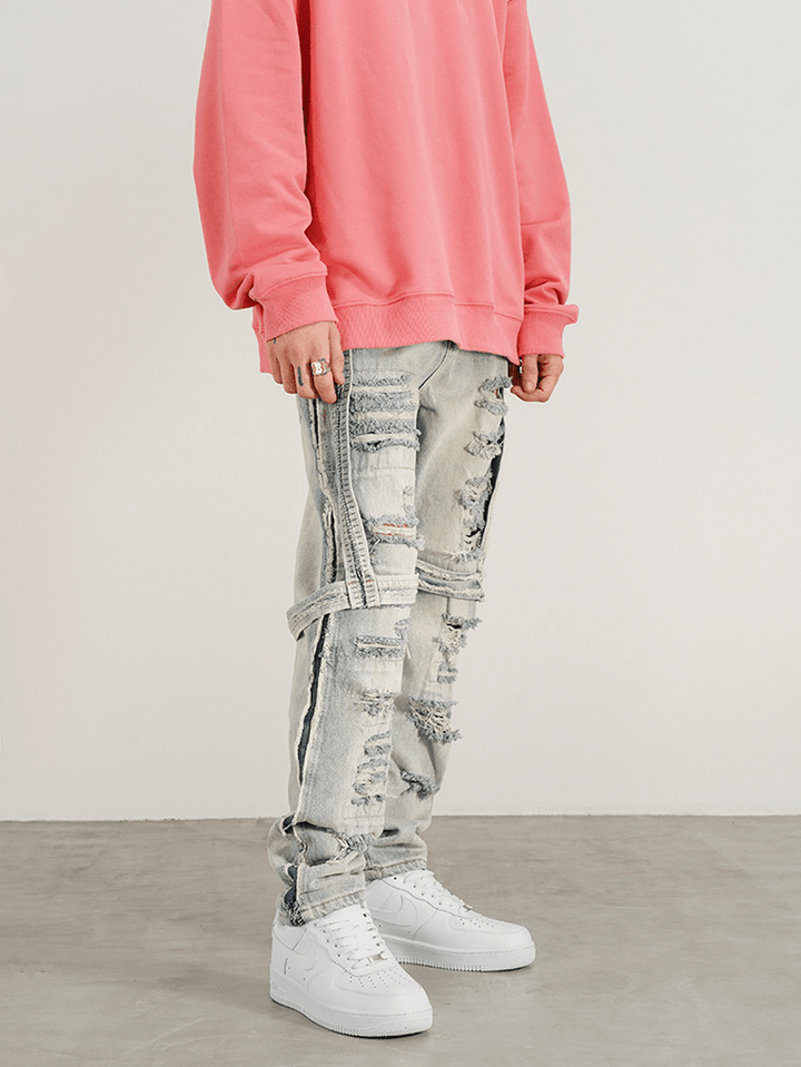 High Street Heavy Industries Destroyed Washed and Worn Out Fit Straight-Leg Jeans