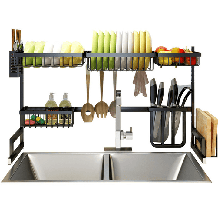 2 Layers Stainless Steel over Sink Dish Drying Rack Storage Multifunctional Arrangement for Kitchen Counter