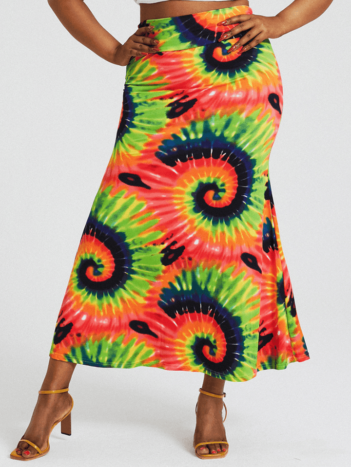 Bohemia Tie Dye Print High Waist Buttocks Bodycon Long Skirt - MRSLM