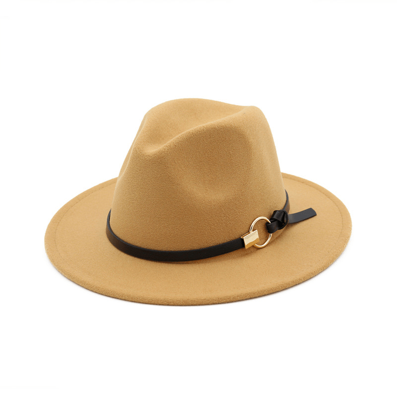 Simple Belt Flat Brim and Big Rim All-Match Jazz Hat