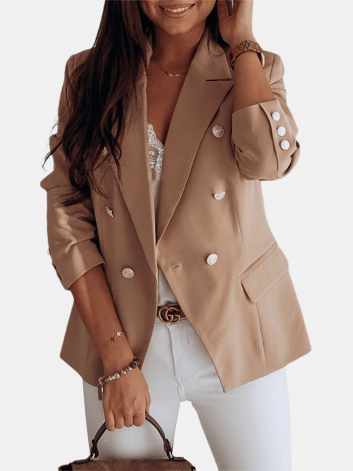 Women Solid Color Lapel Double Breasted Elegant OL Blazers - MRSLM