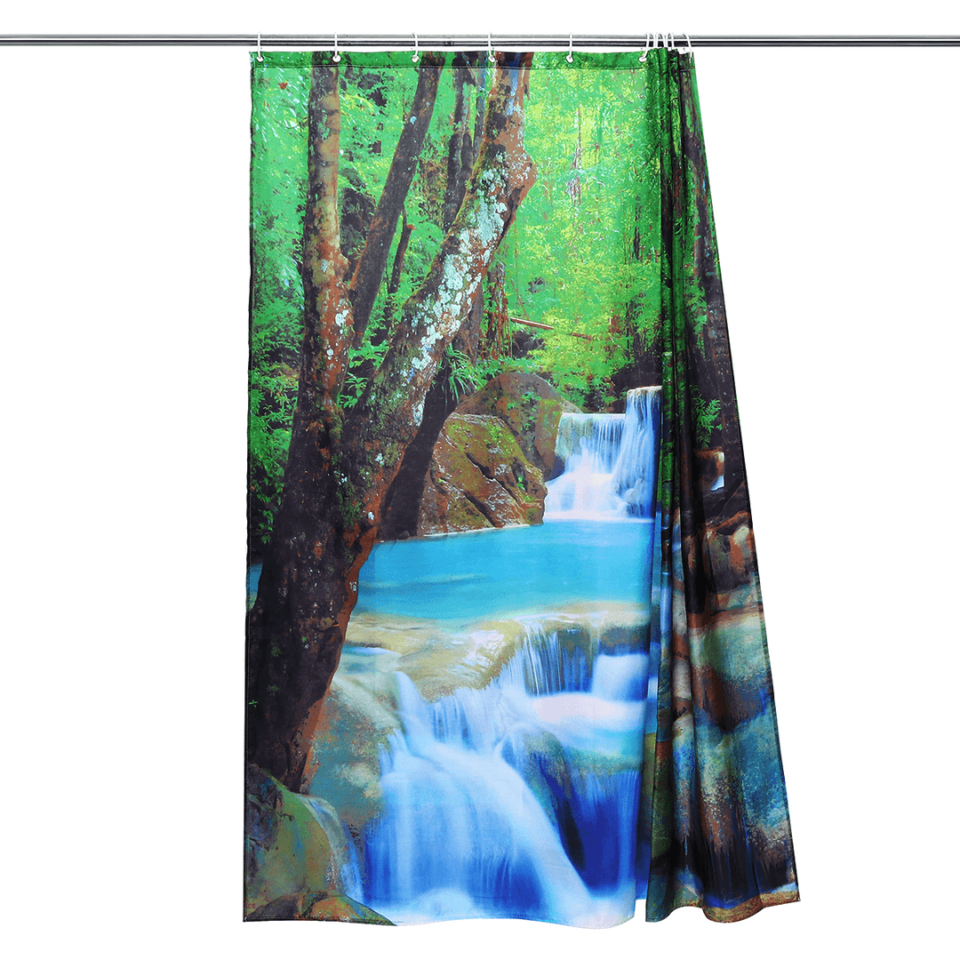 3D Waterfall Nature Scenery Bath Shower Curtain Water Resistant Bathroom Shield