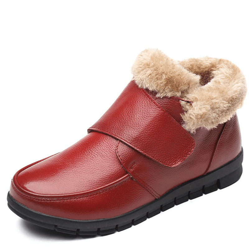 Genuine Leather Cotton Shoes Casual Slip on Fur Lining Boots