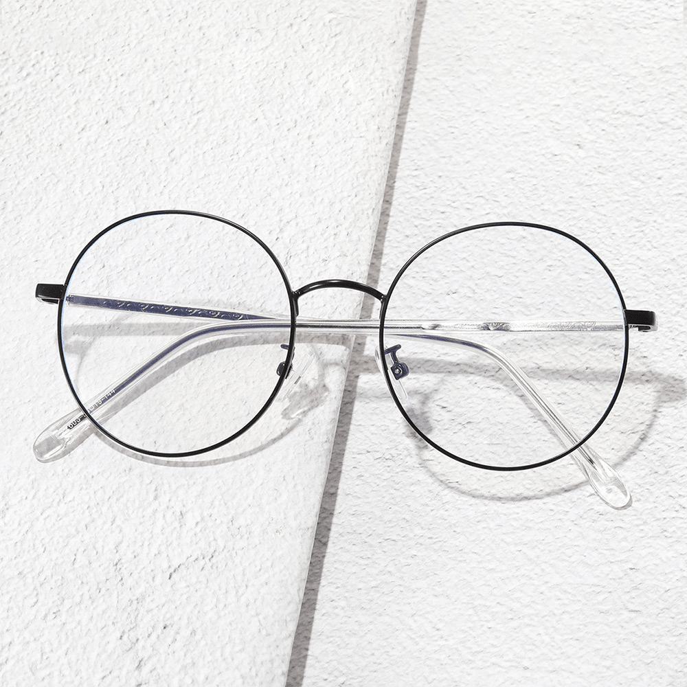 Unisex Simple Natural round Frame Anti-Blue Glasses Metal Frame Resin Len Flat Glasses