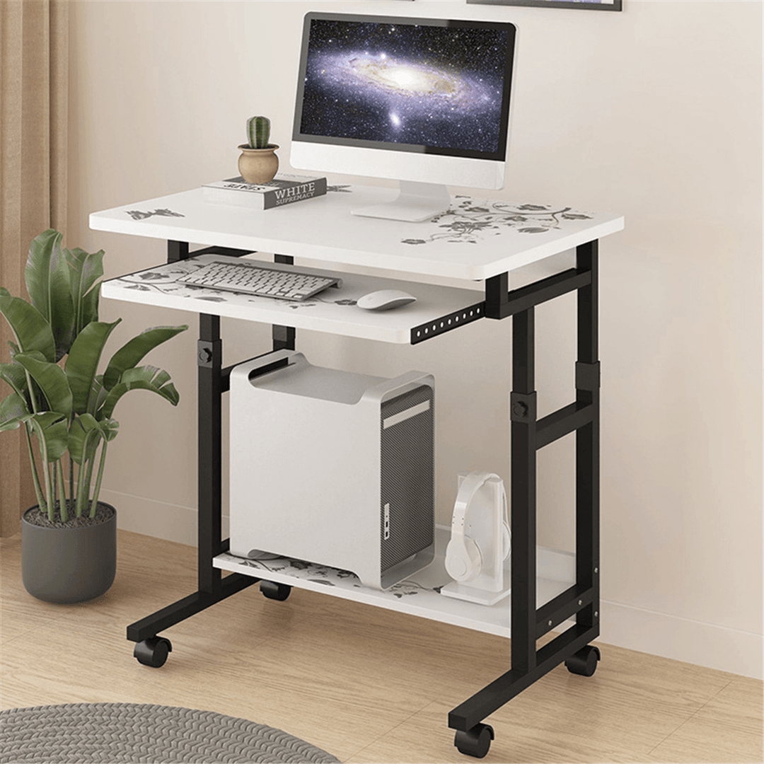 2 Layers Mobile Laptop Desk Cart Rolling Notebook Computer Stand Height Adjustable Bedside Table with Keyboard Tray Wheel