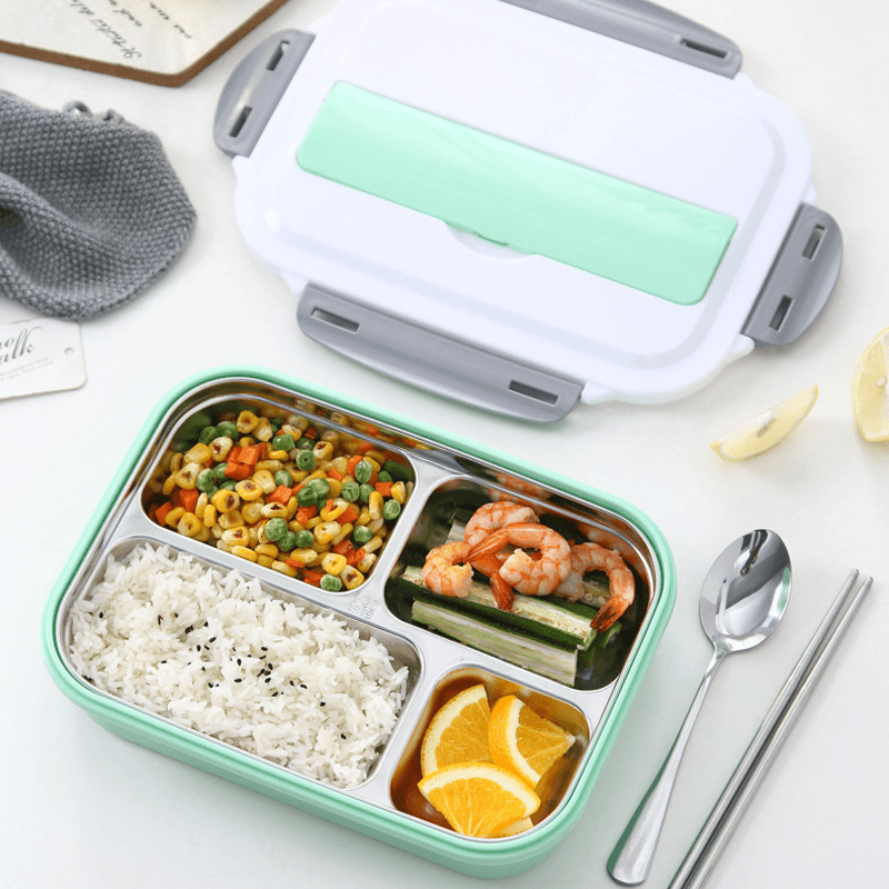 304 Stainless Steel Insulated Bento Lunch Box Leak-Proof with 4 Compartments for Outdoor Camping Picnic