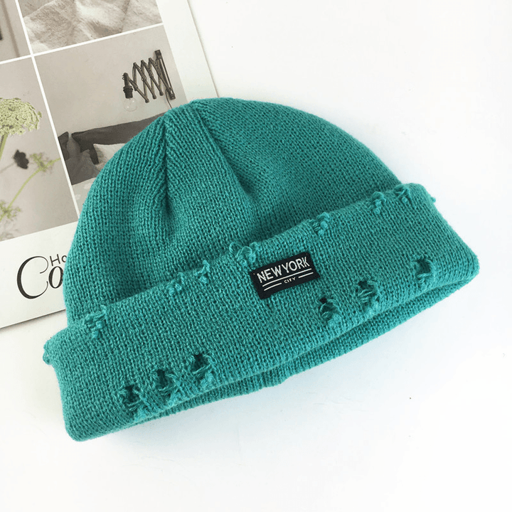 Fashion Patch Hole Knit Hat Ear Protection Toe Cap Cold Hat