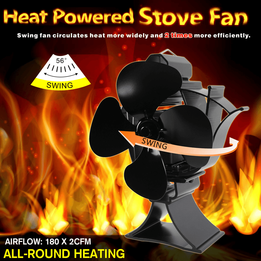 Ipree¬Æ 4 Blades Fireplace Fan Thermal Heat Power Stove Fan Wood Burner Fan Heat Power Fan Rotatable