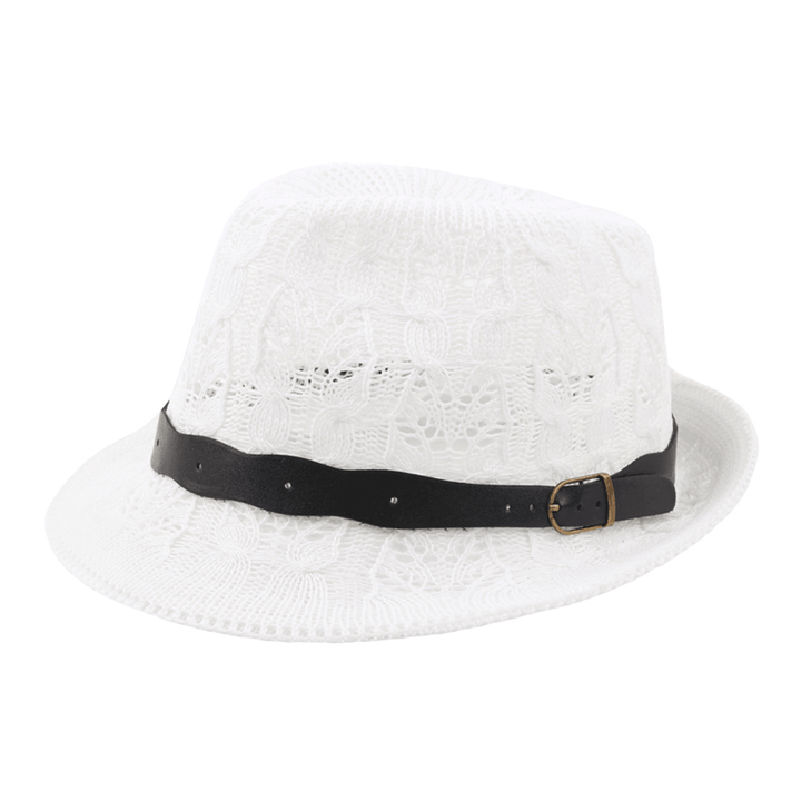 Women Summer Leather Belt Mesh Jazz Hat - MRSLM