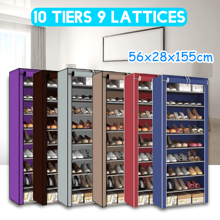 10 Tiers 9 Lattices Shoe Rack Shelf Storage Closet Organizer Cabinet with Dust Cover