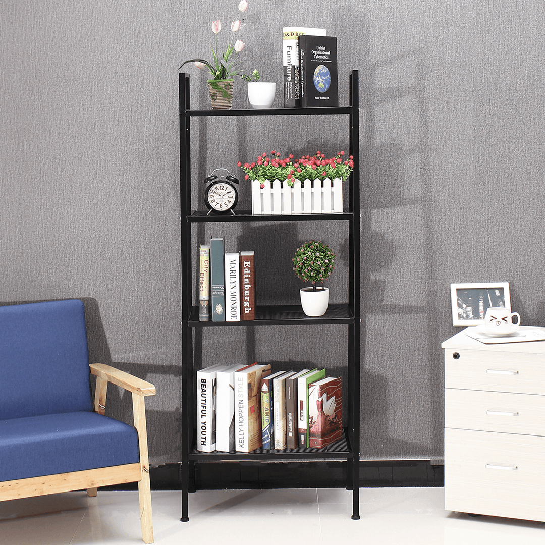 4 Tiers Wall Leaning Ladder Shelf Bookcase Bookshelf Storage Rack Shelves Storage Stand Unit Organizer for Office Home Bedroom Living Room