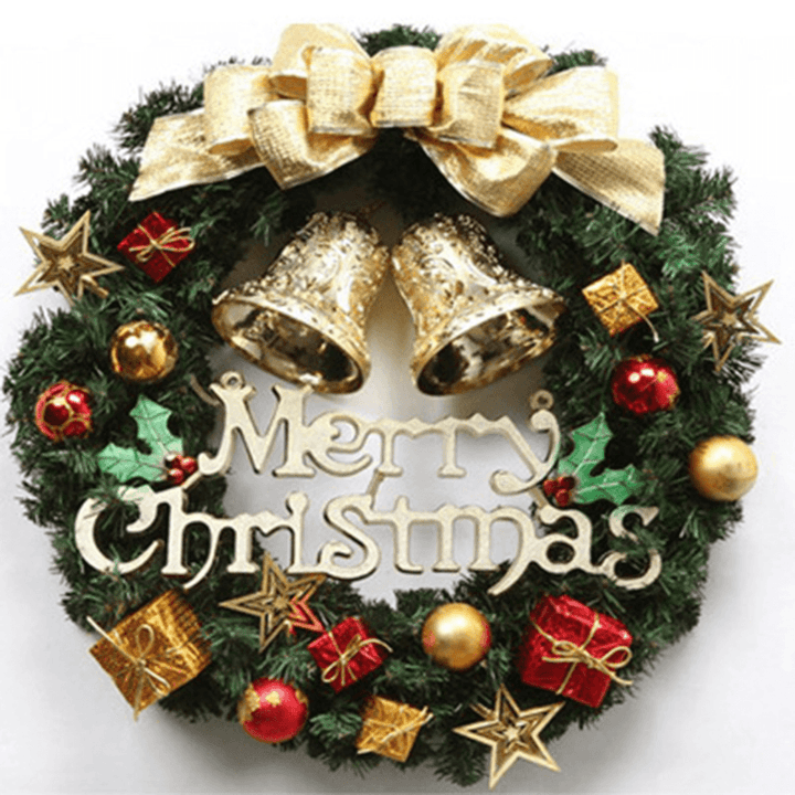 30Cm Christmas Garland Arrangement Ornament Wreath Decor Wreath Bow Bell for 2020 Christmas New Year Festival Decoration