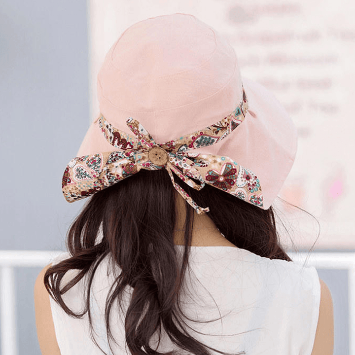 Multipurpose Foldable Anti-Uv Cap for Lady Print Beach Sun Hat Cotton Wide Brim Hat for Women Elegant Summer Hats