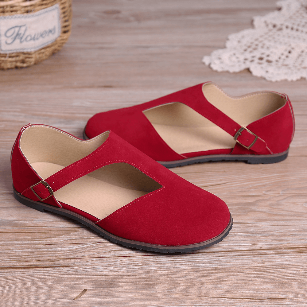 Women Comfy Suede Buckle Pure Color Flats