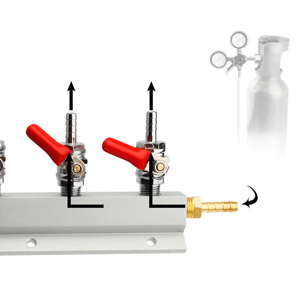 2 Way CO2 Gas Distribution Block Manifold with 7Mm Hose Barbs Home Brewing Draft Beer Dispense Keg Wine Making