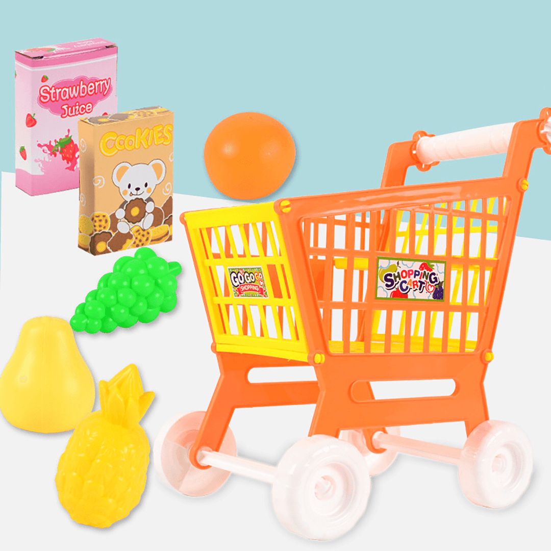 21Pcs/Set Toy Shopping Cart Pretend Supermarket Food Items Children Educational Play Toy for Ages 3 and Up