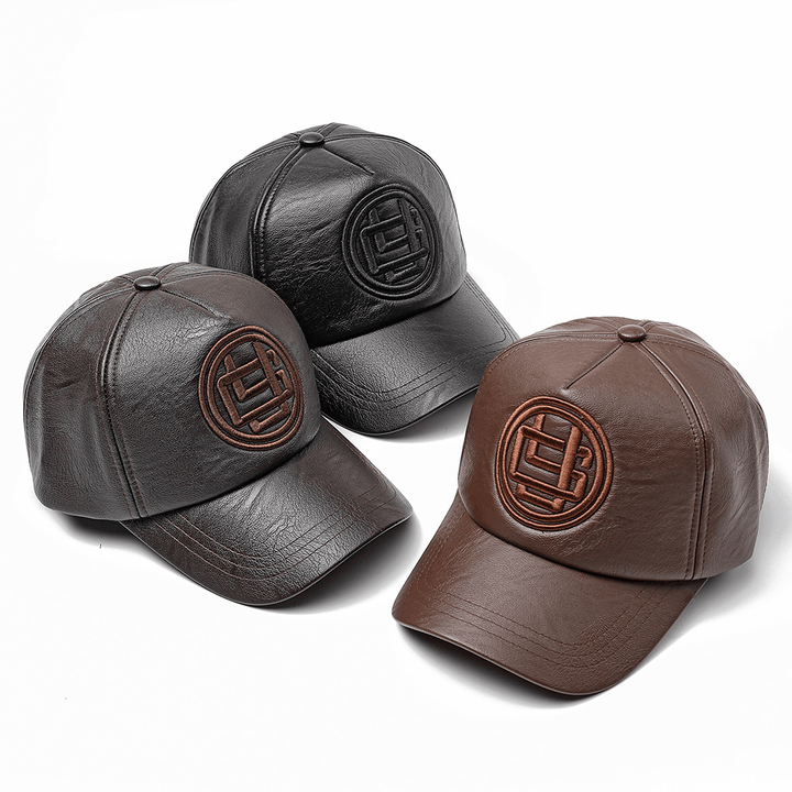 Men Women Earmuffs Artificial Leather Badge Baseball Cap