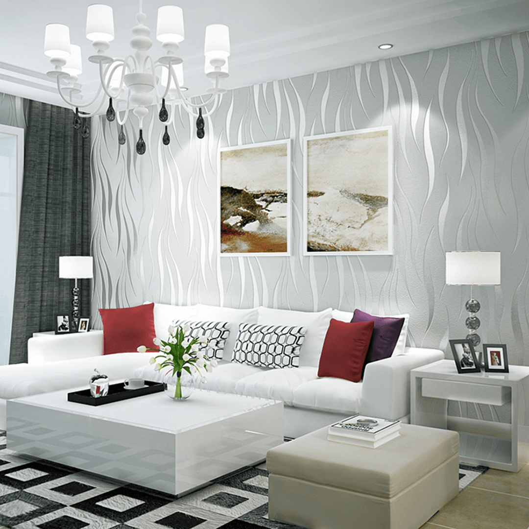 10M Waterproof 3D Embossed Wallpaper Roll Glitter Effect Silver Wall Sticker Living Room Decorations