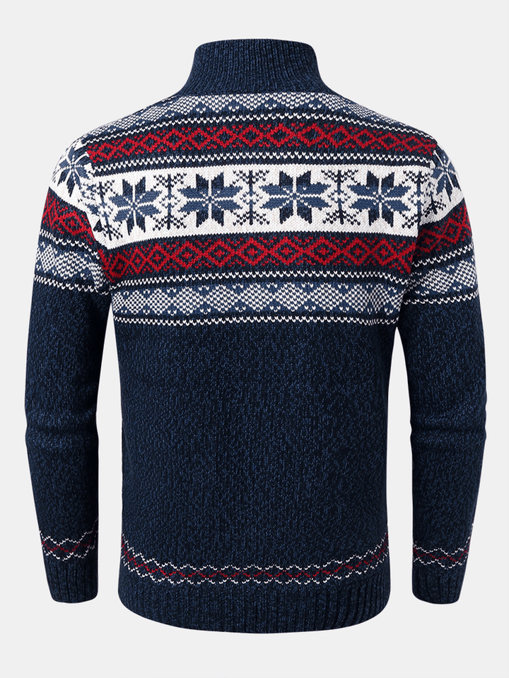 Mens Geometric Graphics Knitted Fleece Lined Warm Sweater Cardigans