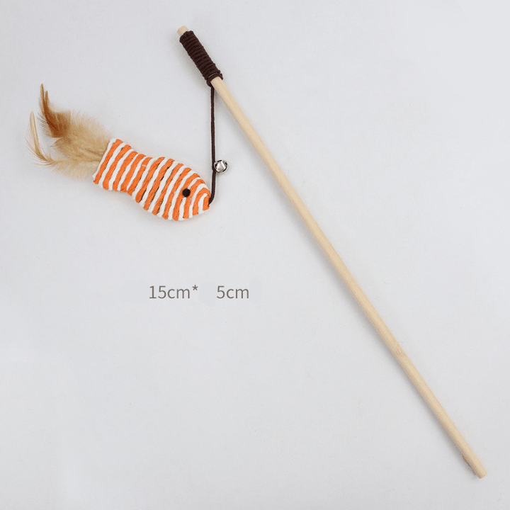 Wooden Pole Funny Cat Stick Feather Bell Interactive Toy Supplies