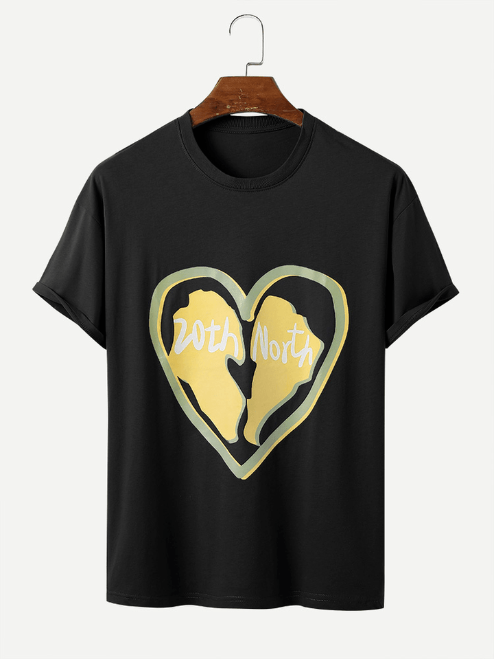 Mens Cotton Heart Shaped Print Crew Neck T-Shirts