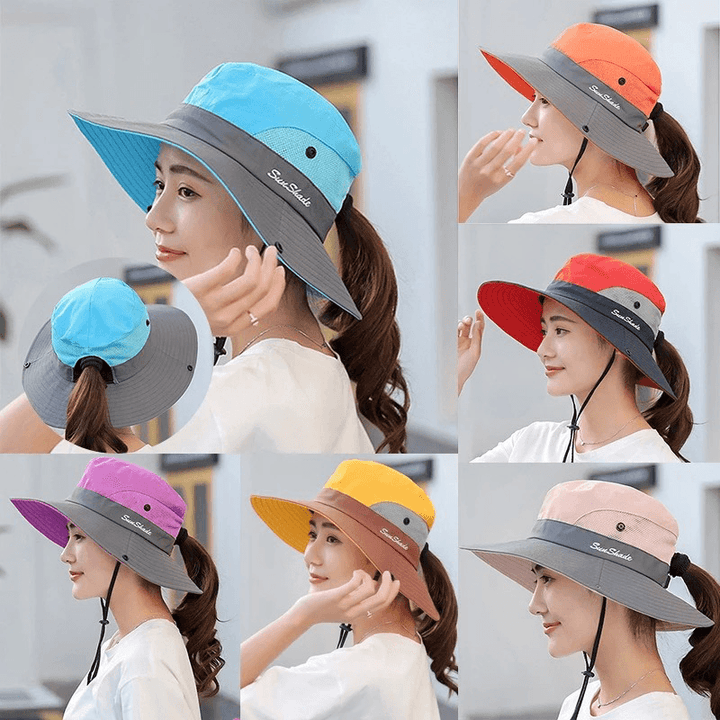 Sunscreen UV Protection Fishing Mountaineering Sun Hat Wild Brim Foldable Adjustable Bucket Hat for Female