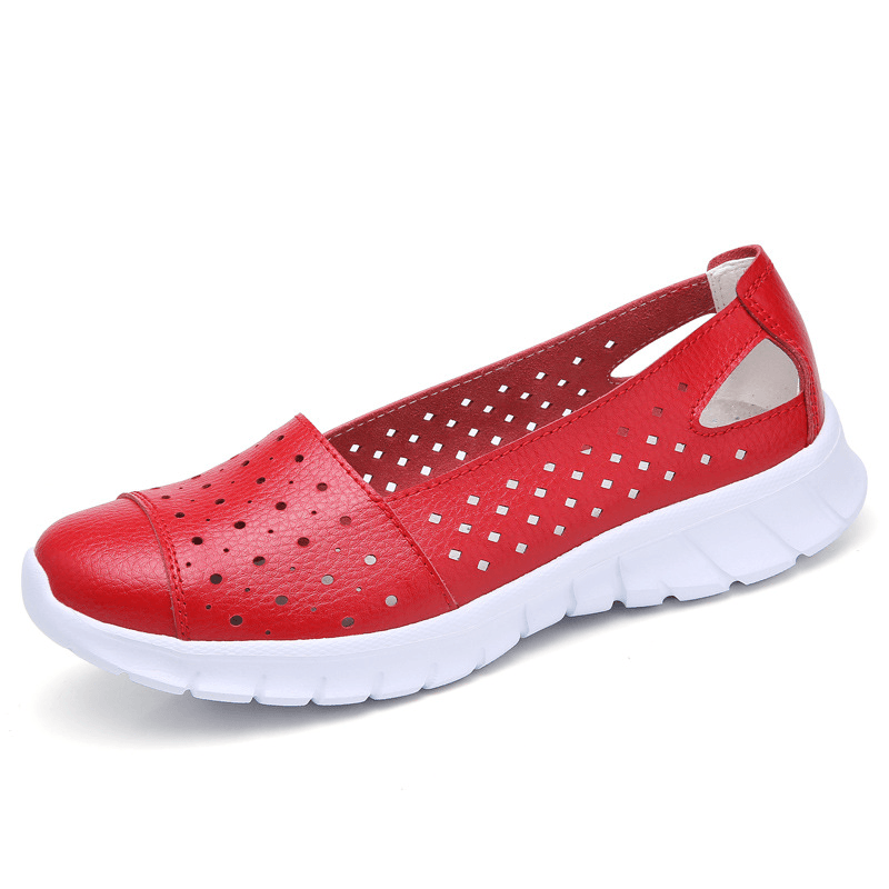 Women Leather Hollow Comfy Breathable Soft Casual Flats