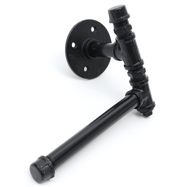 220Mm Industrial Iron Pipe Tissue Holder Rustic Wall Mount Black Toilet Paper Roll Holder