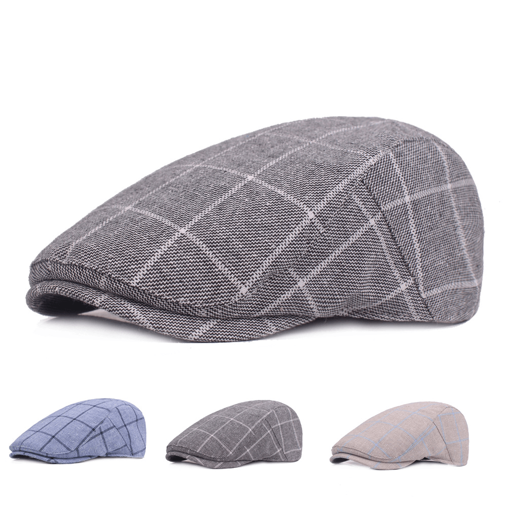 Men'S Plaid Cap Cotton College Style