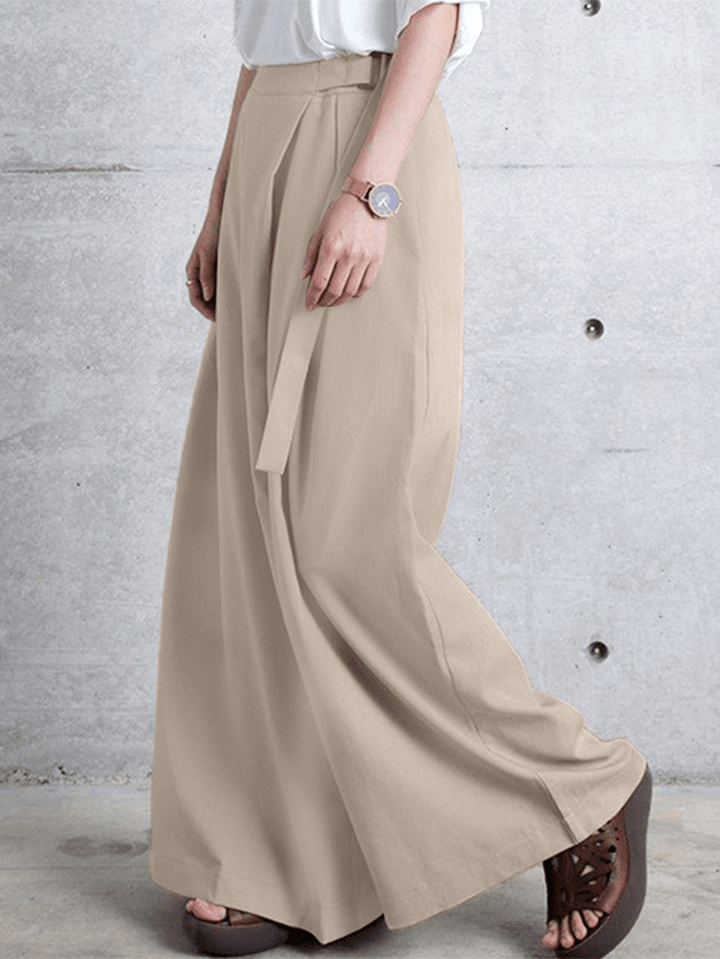 Women Side Zipper Solid Color Casual Wide Leg Pants with Pocket