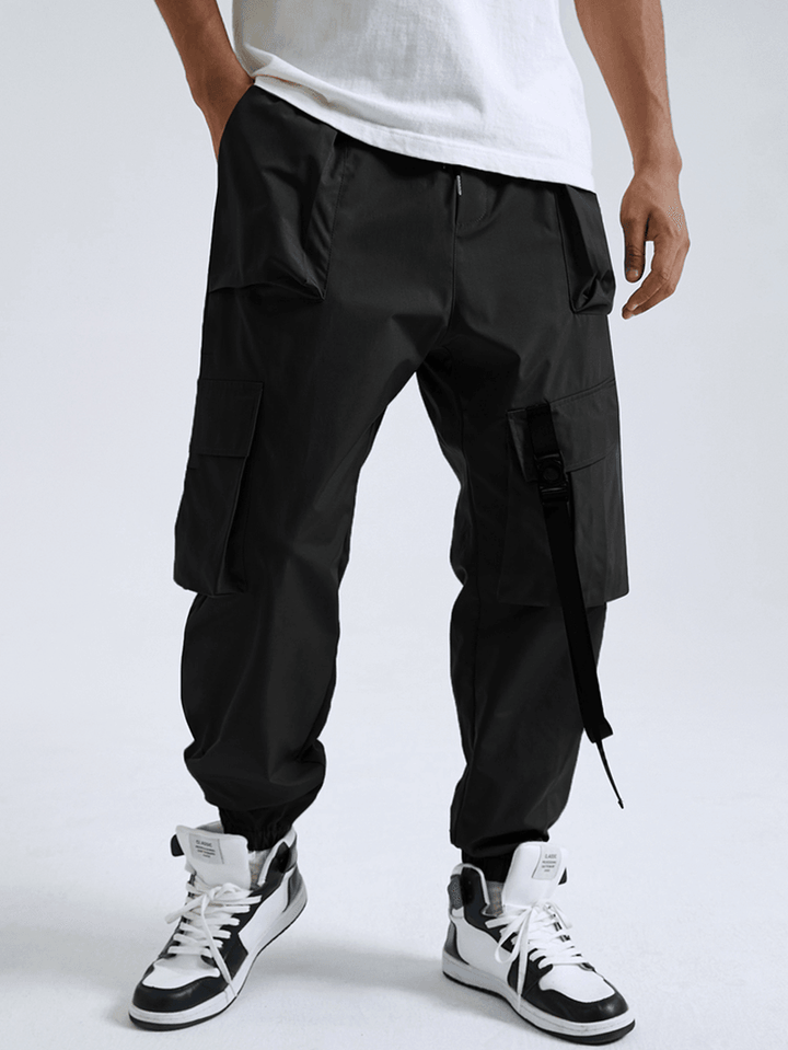 Mens Solid Tactical Casual Taped Cargo Trousers with Pocket