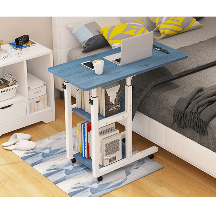 2-Tier Shelf Adjustable Removable Computer Desk Office Bedroom Table with Wheels