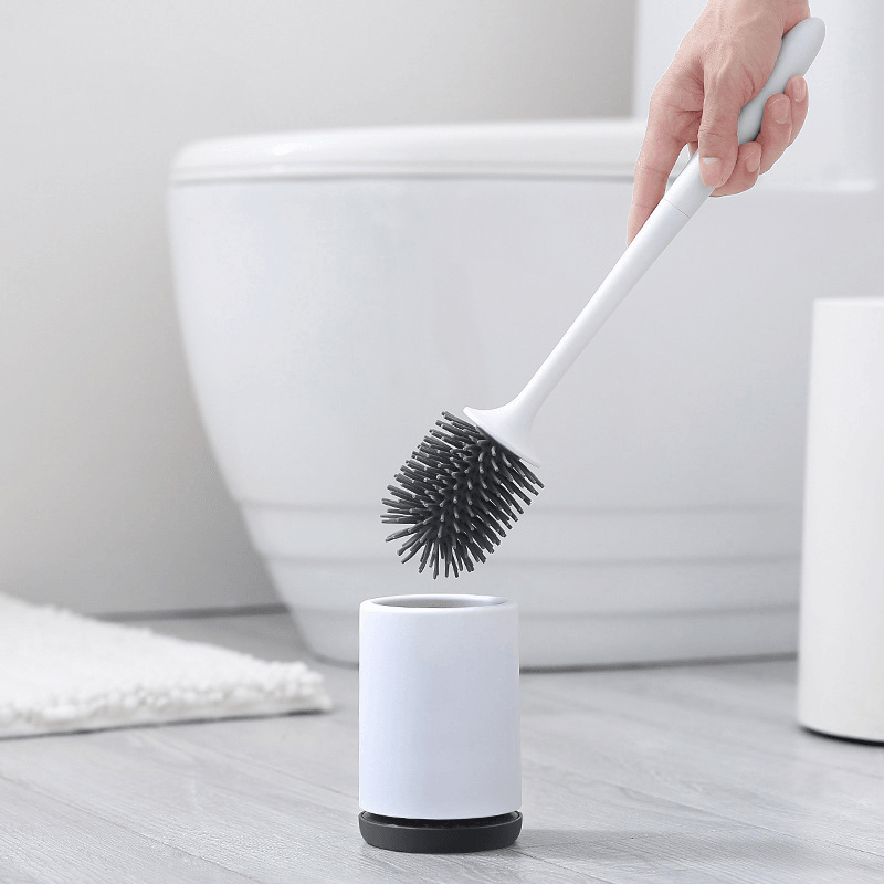 Wall Mounted /Floor Stand 360¬∞ TPR Soft Bristle Silicone Toilet Cleaning Brushes with Holder