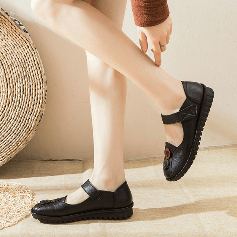 Women Comfy Hook Loop Leather Flat Loafers