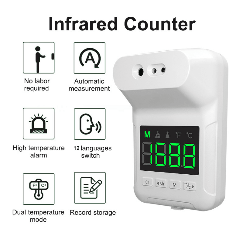 K3S Contactless Electronic Infrared Body Object Thermometer Wall-Mounted Fixed Temperature Infrared Forehead Thermometer