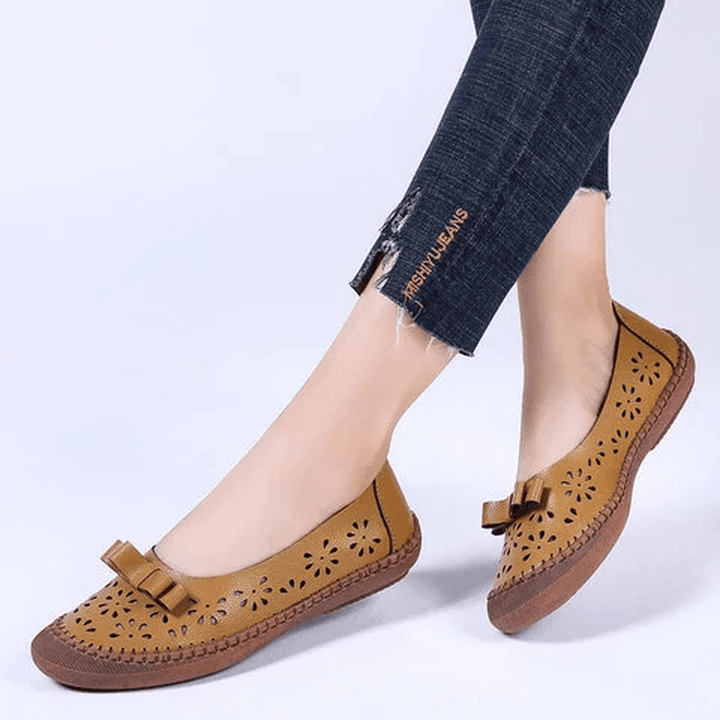 Women plus Size Genuine Leather Breathable Hollow Out Slip on Casual Flats Loafers