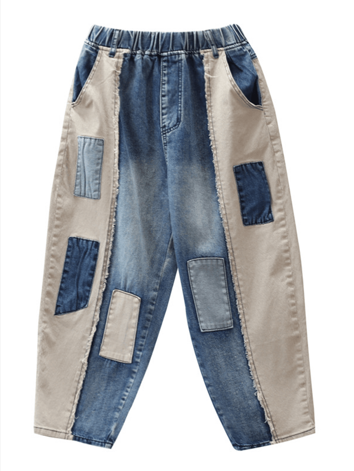 Contrast Color Patchwork Patch Casual Jeans